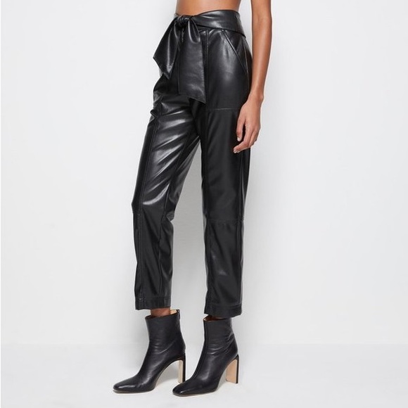 JONATHAN SIMKHAI TESSA VEGAN Leather Tie High Waisted Pant in Black - Picture 6 of 16